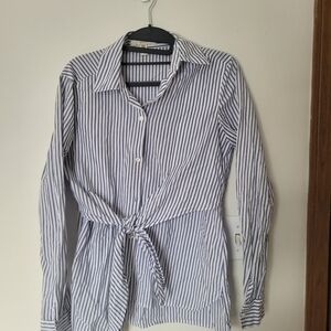 Lark & Ro Navy and White Striped Blouse